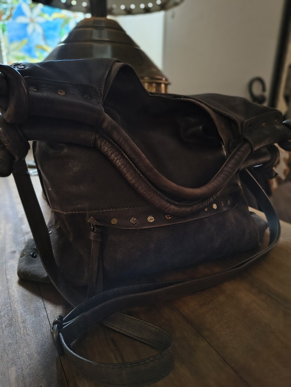 We The Free ♥️ Slouchie Leather Studded Shoulder Bag ♥️ Crossbody Tote Bag - Picture 13 of 13